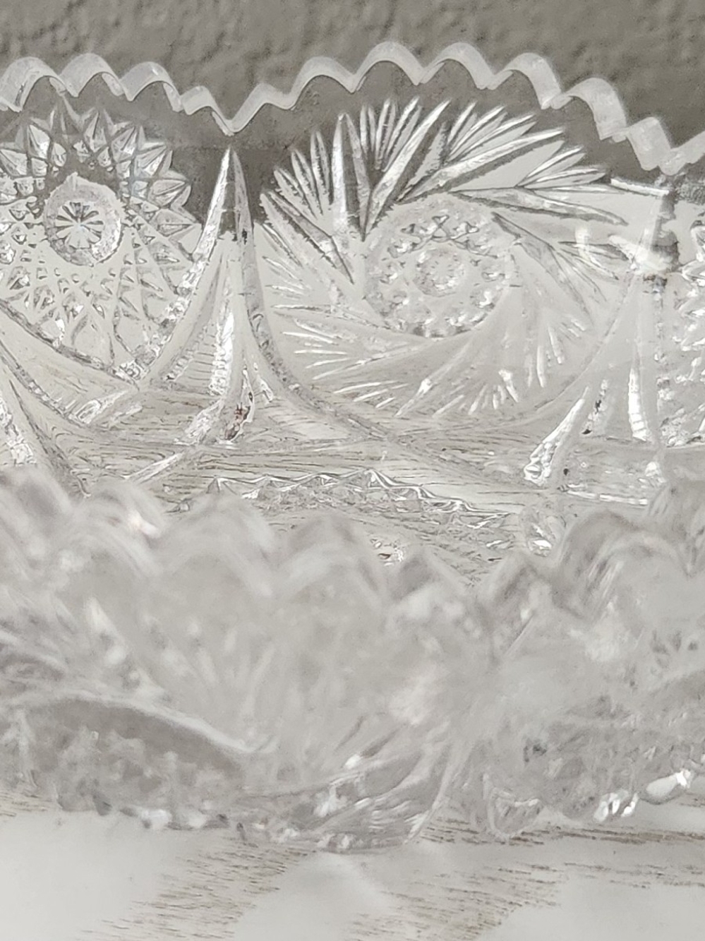Antique American Brilliant Period Style Cut Crystal Dish Hobstar Sawtooth Rim